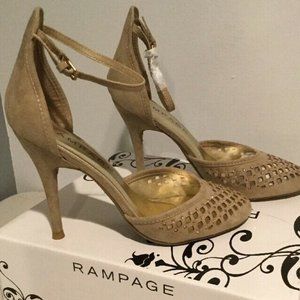 RAMPAGE Jewel Rhinestone Stud CutOut Pump NEW Ankle Strap Heels Women's